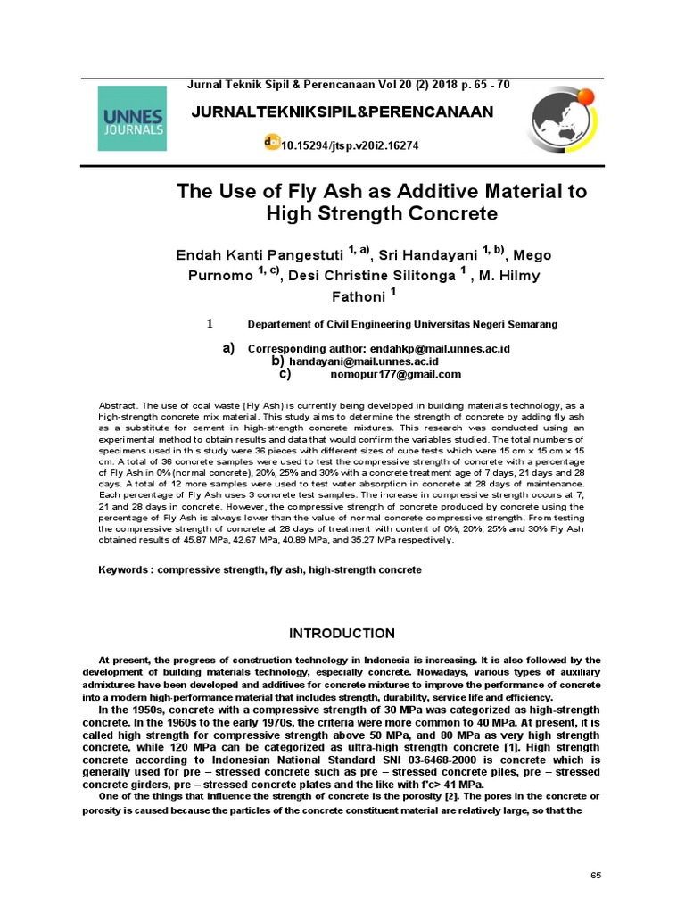 The Use of Fly Ash As Additive Material To High Strength Concrete | PDF ...