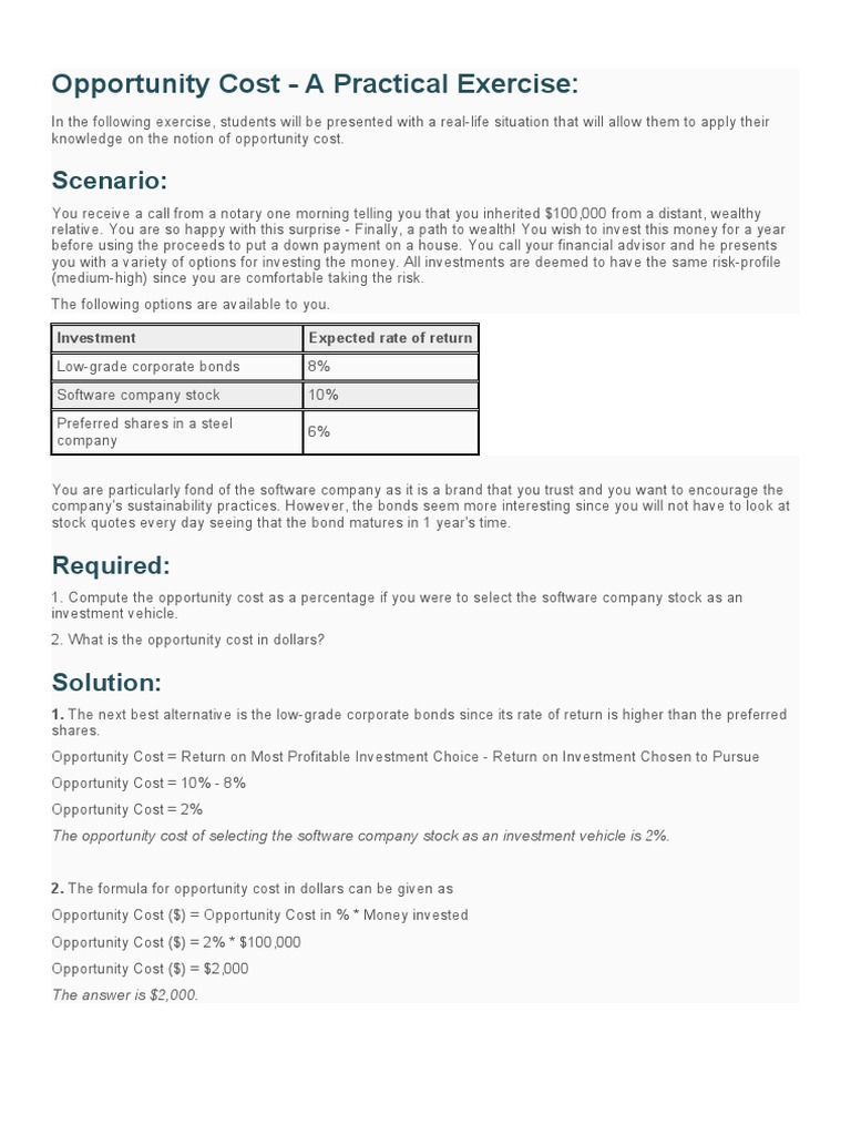 Calculating Opportunity Cost A Practical Investment Scenario PDF