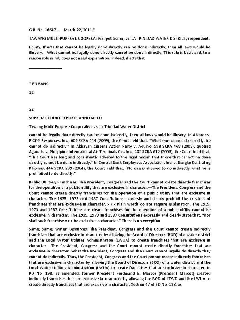 Tawang MultiPurpose Cooperative vs. La Trinidad Water District PDF