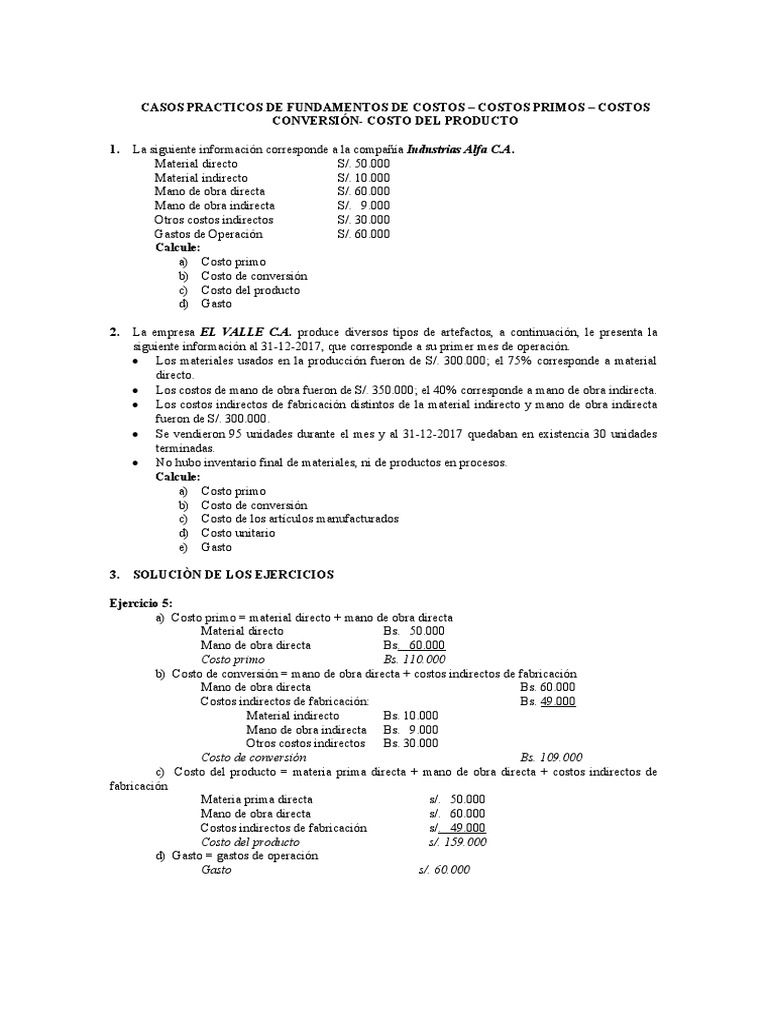 Casos Prácticos de Costos Empresariales | PDF | Contabilidad de gestión ...