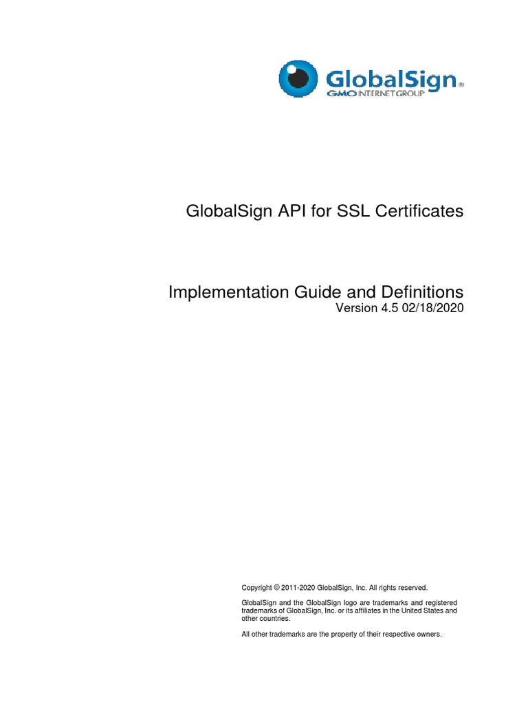 Globalsign Ssl Api Documentation V4 5 Public Key Certificate Transport Layer Security
