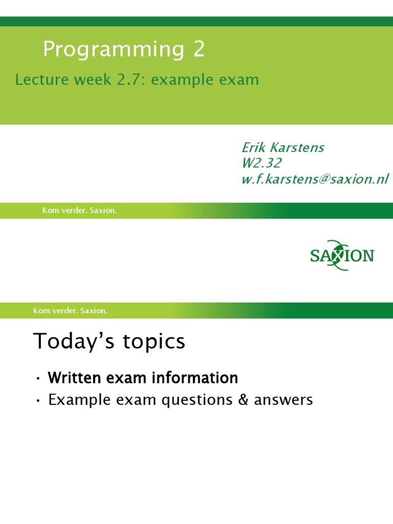 Programming 2 Exam Overview and Example | PDF | Integer (Computer ...