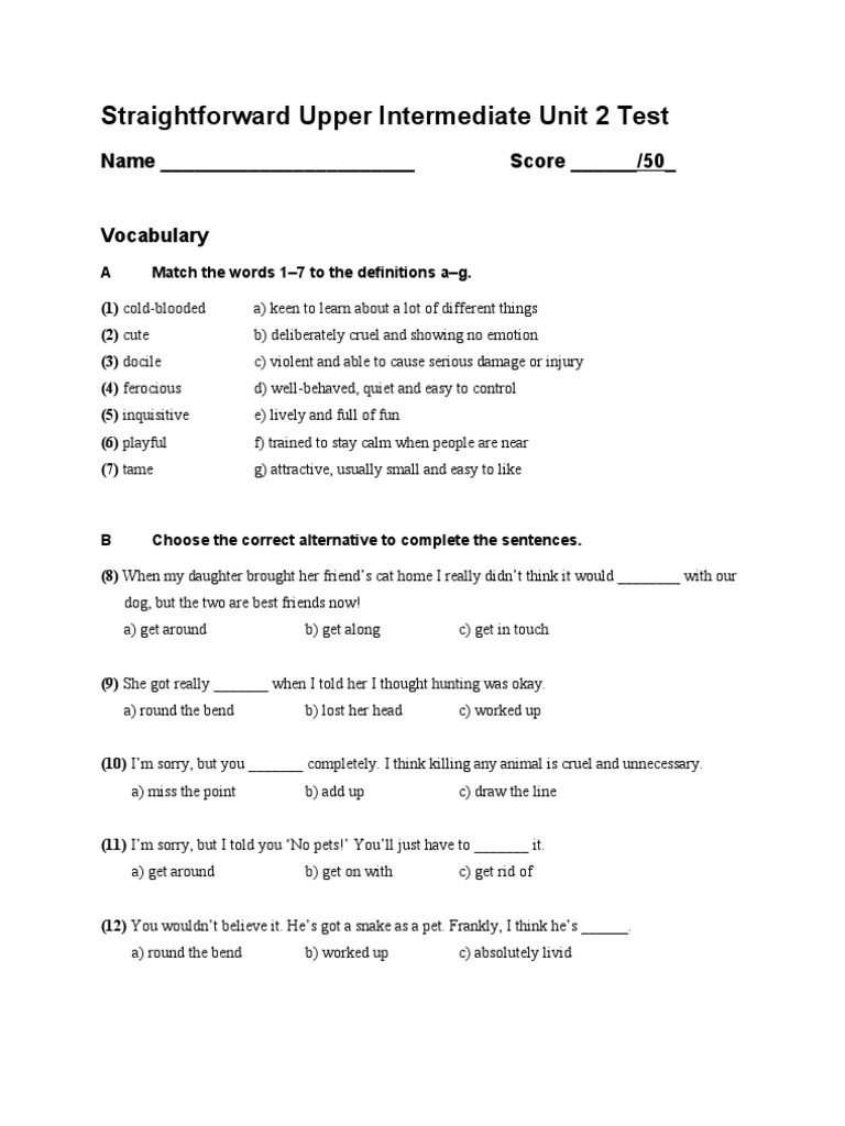 Straightforward Unit 2 Test | PDF
