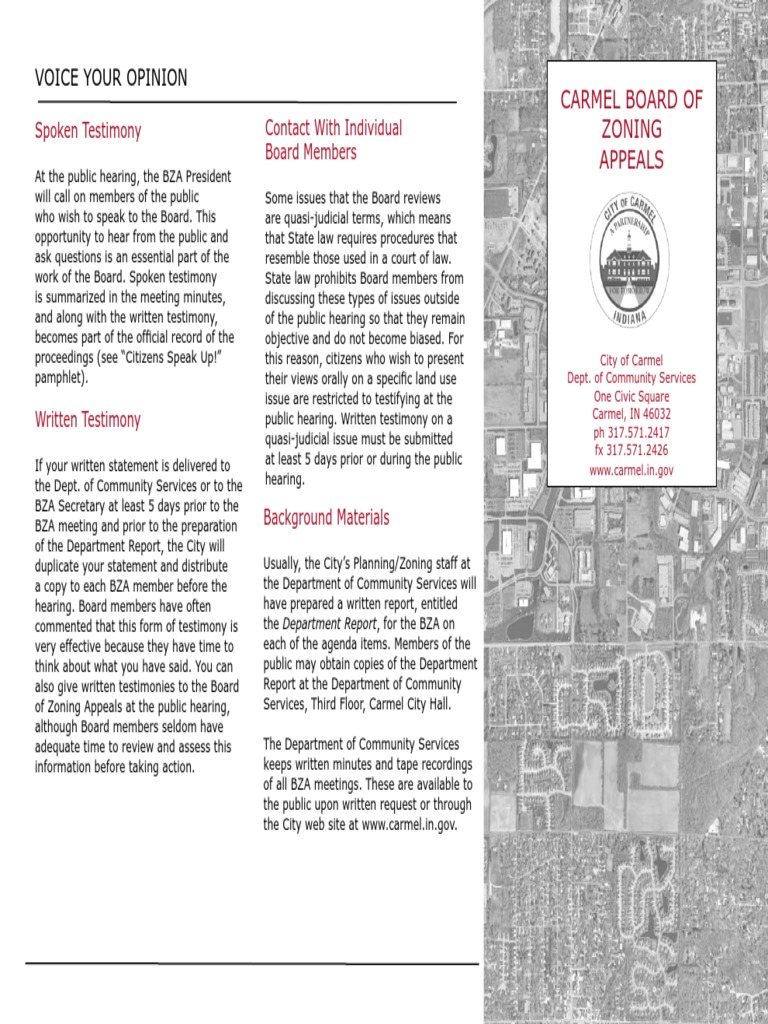 Voice Your Opinion Carmel Board of Zoning Appeals PDF Testimony