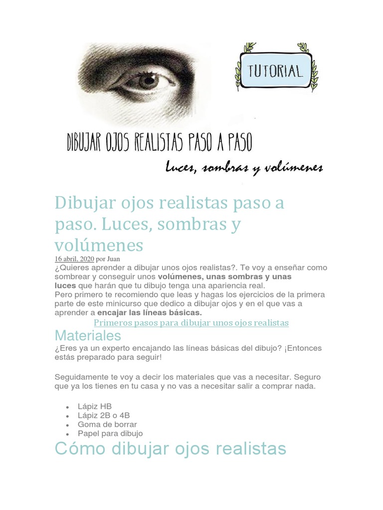 Dibujar Ojos Realistas Paso A Paso 2022 | PDF | Dibujo | Lápiz