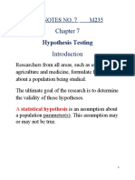 Hypothesis Testing: Lecture Notes No. 7 M235