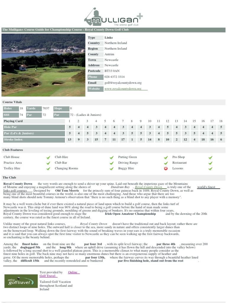 Royal County Down Championship Course | PDF | Golf Course | Par (Score)