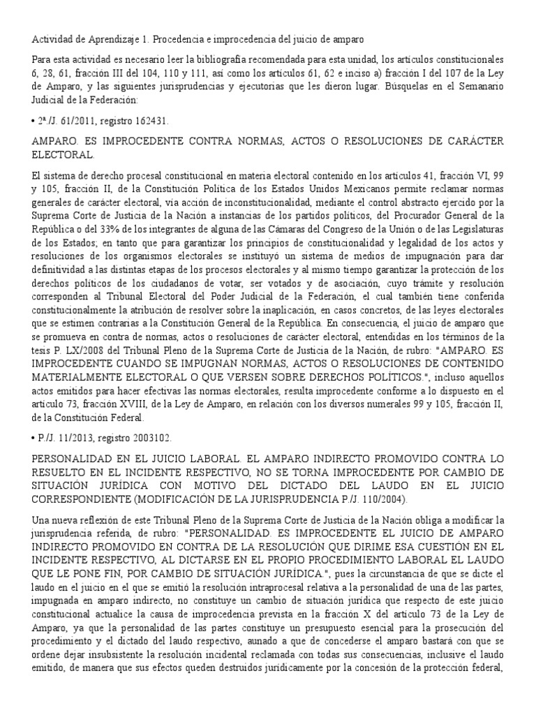Procedencia e Improcedencia Del Juicio de Amparo | PDF | Caso de ley ...