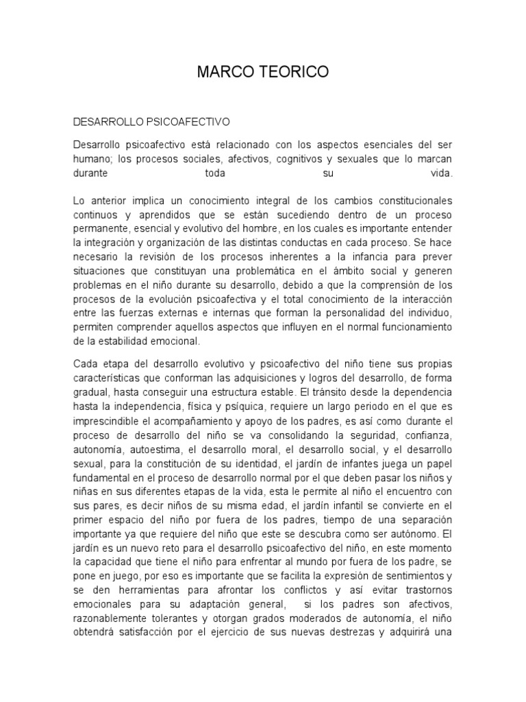 Marco Teorico | PDF | Las emociones | Educación de la primera infancia