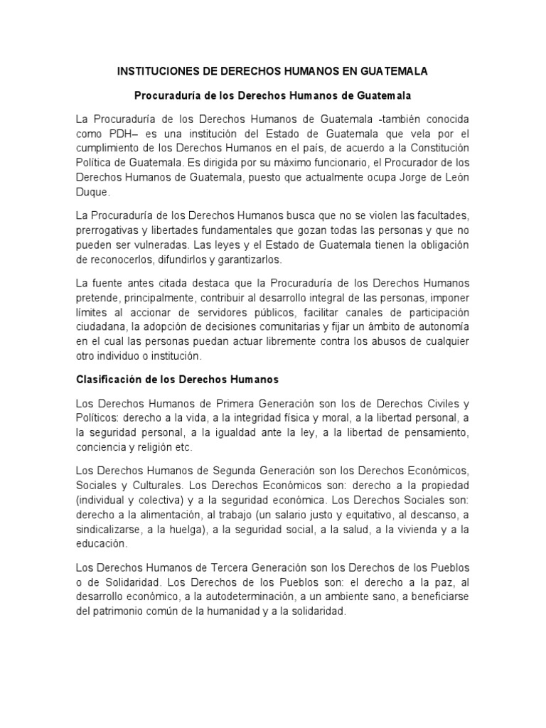 Instituciones de Derechos Humanos en Guatemala | PDF | Derechos civiles ...