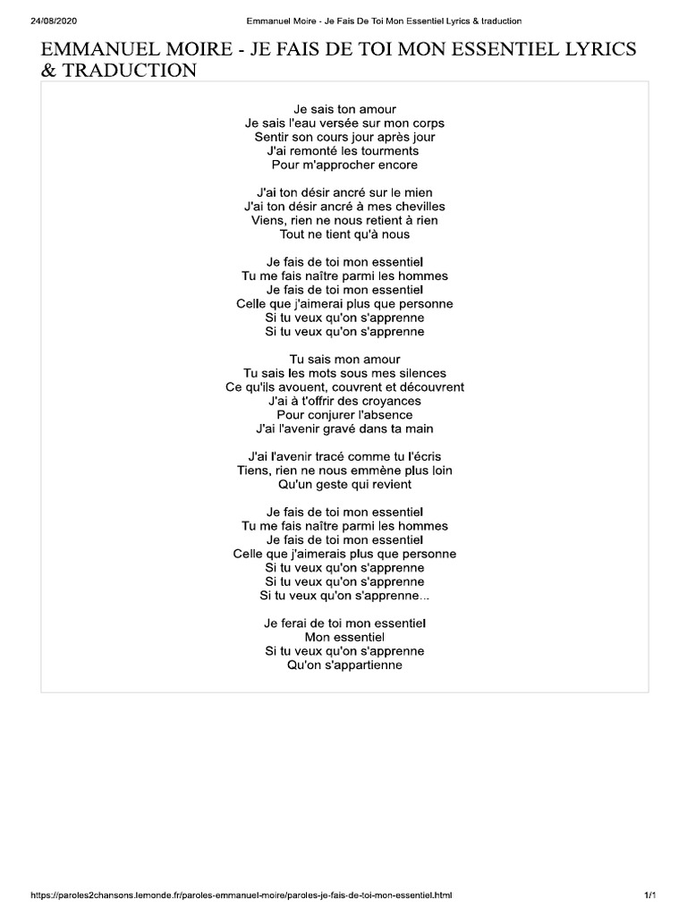 Tres Quantite De Tatonner Paroles Je Fais De Toi Mon Essentiel Editeur Egouttage Oreille