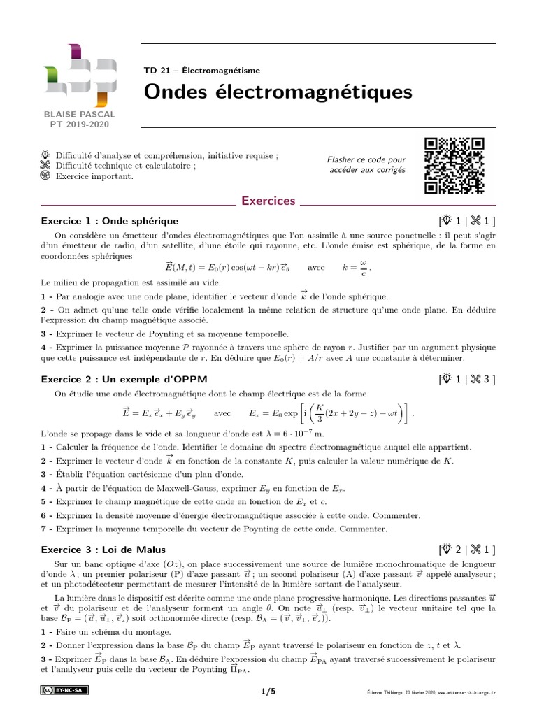 Réflexion Onde éléctromagnétique Sur Un Plan Conducteur Schéma 21 OEM Td-Enonce | PDF | Vagues | Effet Doppler