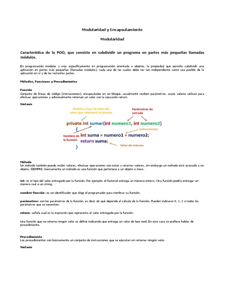 Modularidad y Encapsulamiento en POO | PDF | Objeto (informática ...