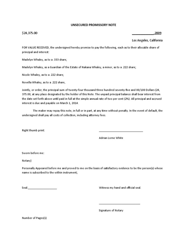 Unsecured Promissory Note | PDF