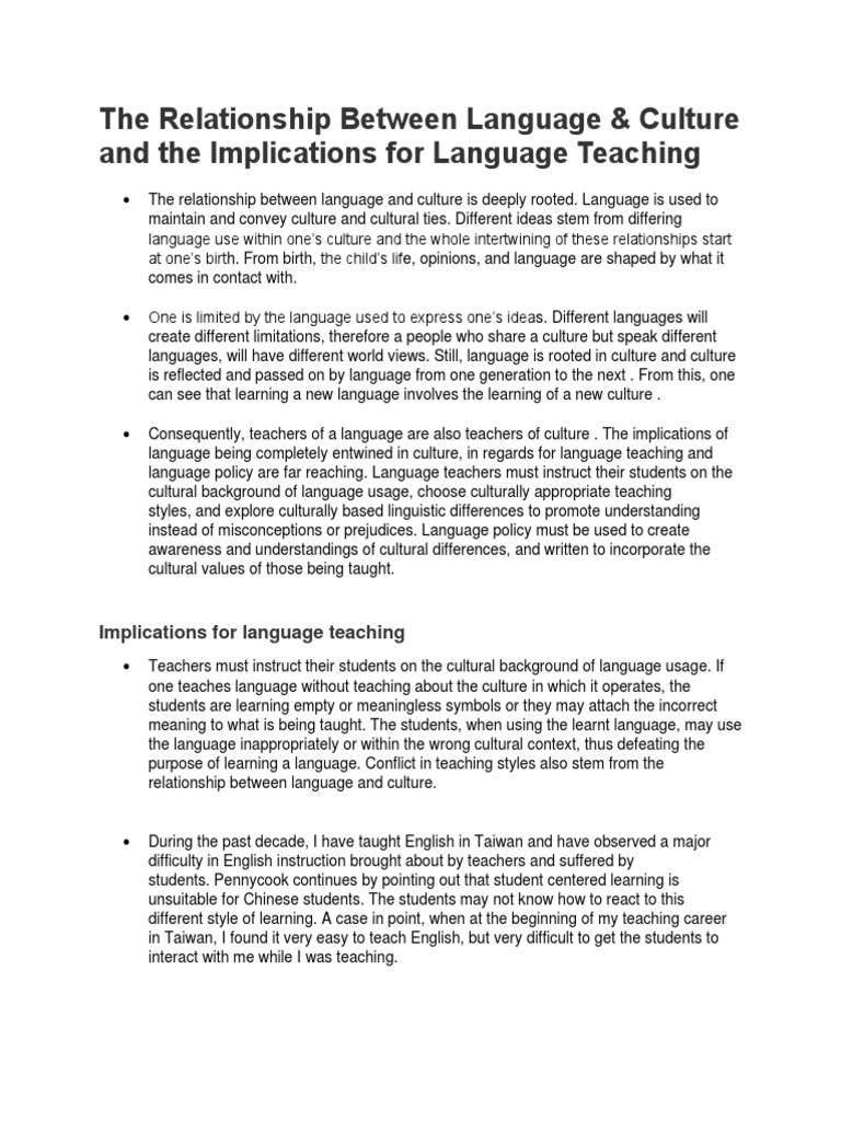 Language and Culture in Teaching | PDF | Language Education | Teaching ...