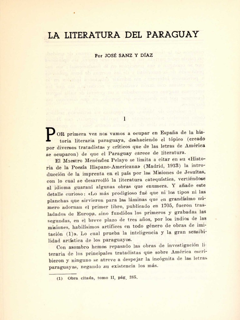 La literatura del Paraguay por José Sanz Díaz PDF Paraguay Agitación