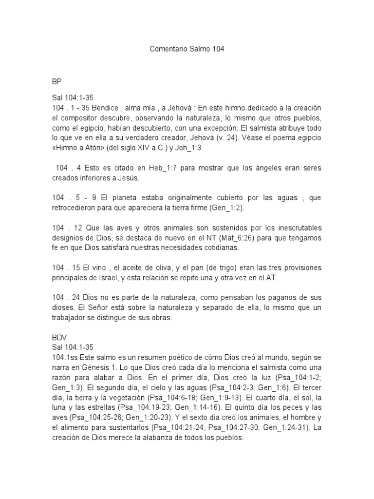 Comentario del Salmo 104 | PDF | Salmos | Dios