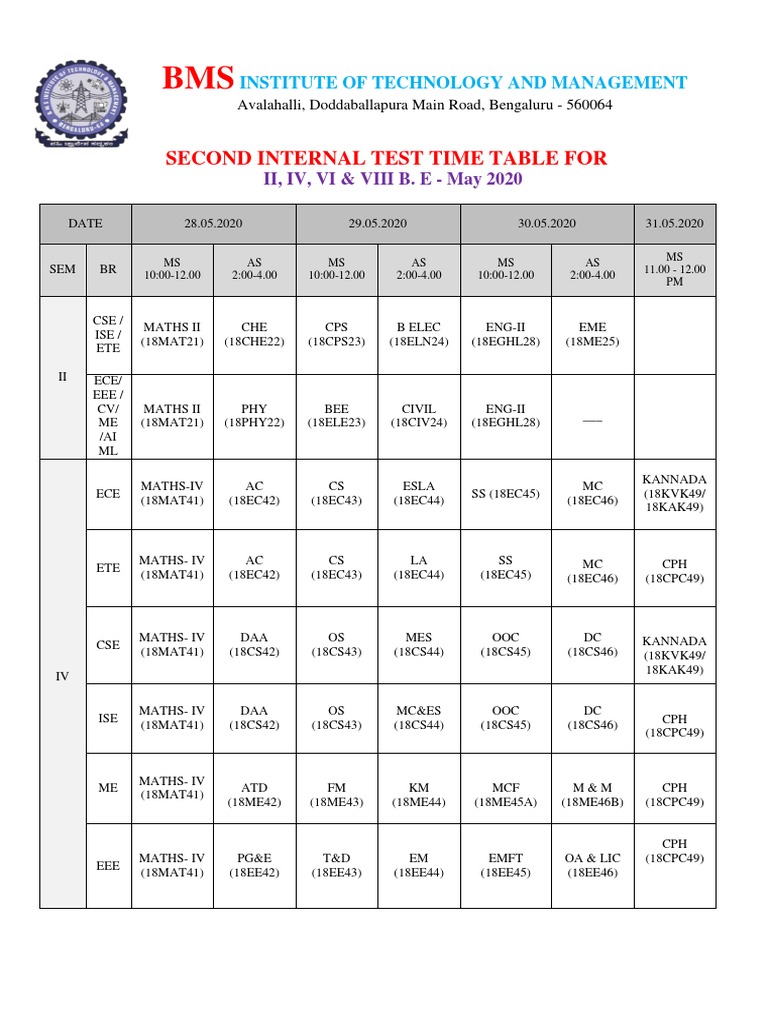 Second Test Time Table May 2020 | PDF | Software Engineering | Computer ...