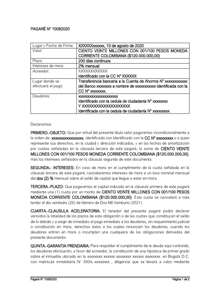 Pagare Con Garantia Prendaria | PDF | Hipoteca Comercial | Finanzas y ...