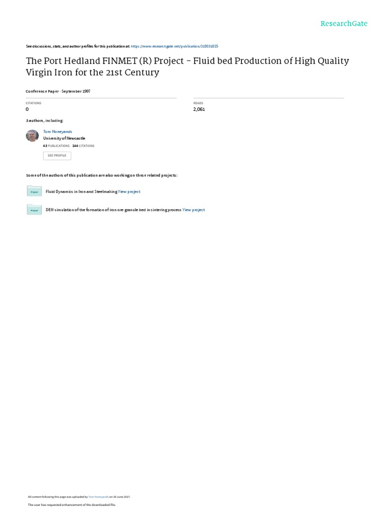 The Port Hedland FINMET (R) Project - Fluid Bed Production of High ...