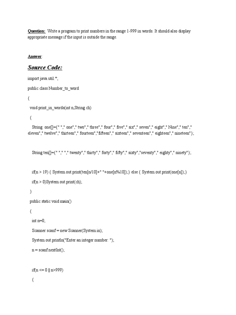 Source Code:: Question: Write A Program To Print Numbers in The Range 1 ...