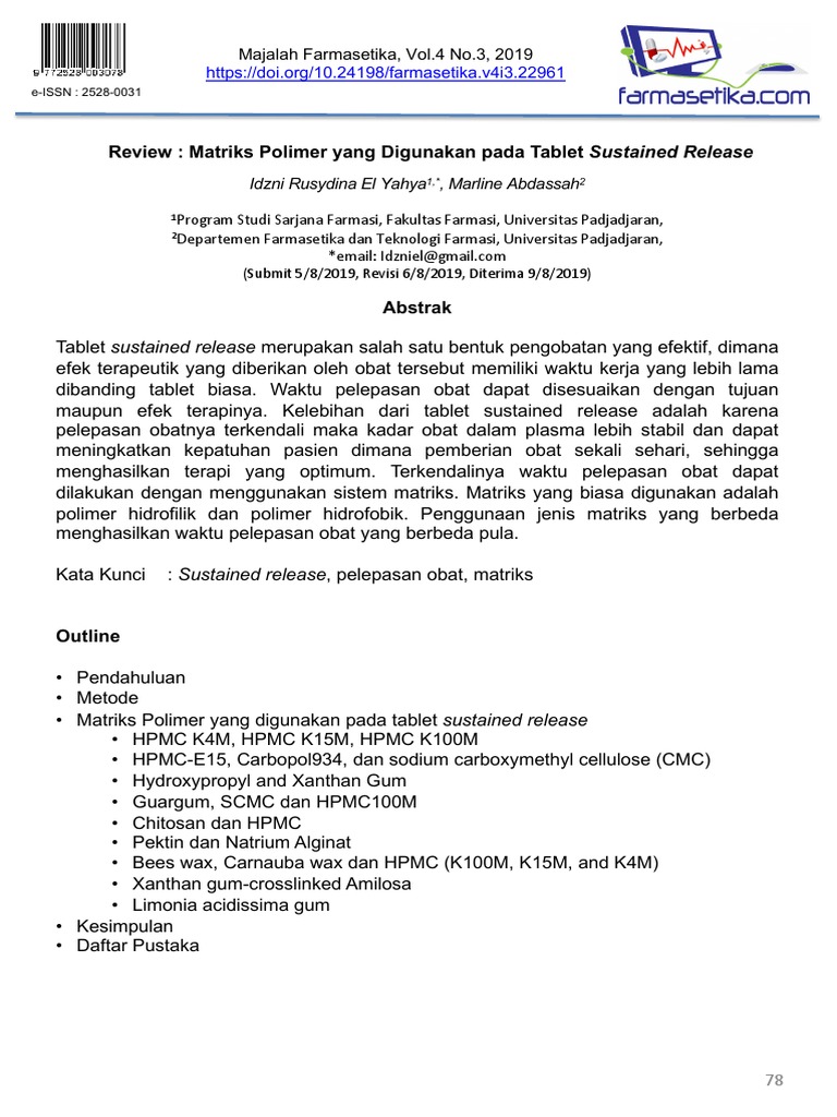 Matriks Polimer untuk Tablet Sustained Release | PDF