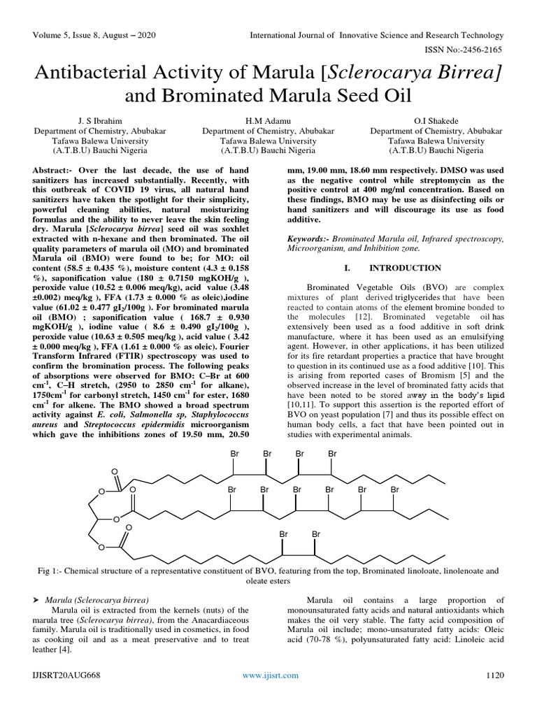 Antibacterial Activity of Marula (Sclerocarya Birrea) and Brominated ...