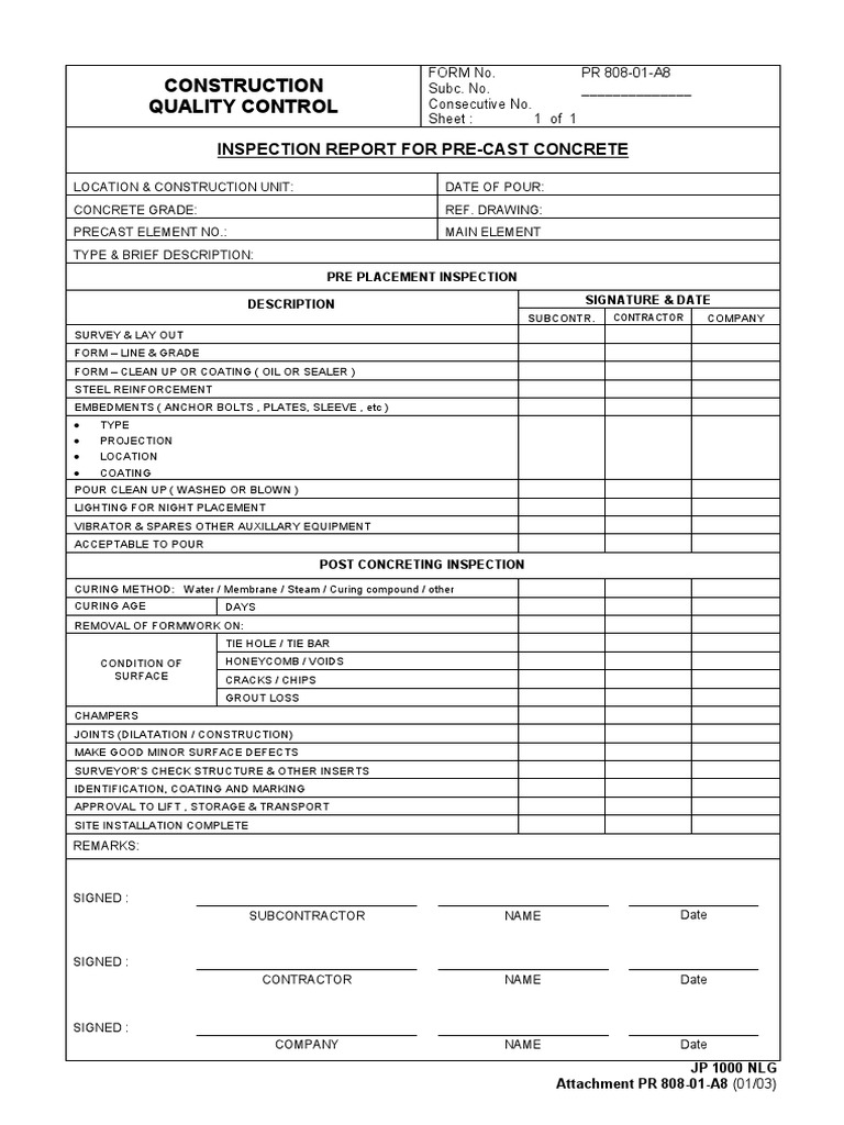 Precast Concrete Inspection Report PR 808 | PDF