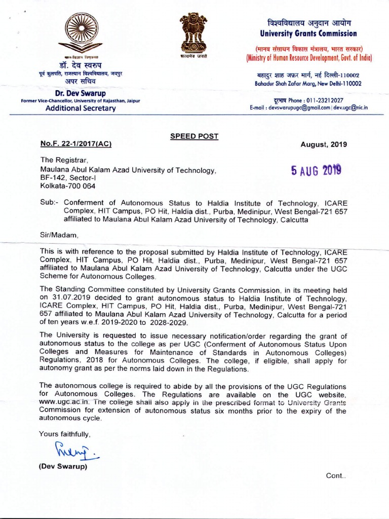 UGC Circular 721: Haldia Institute Autonomy | PDF | Government | Social ...