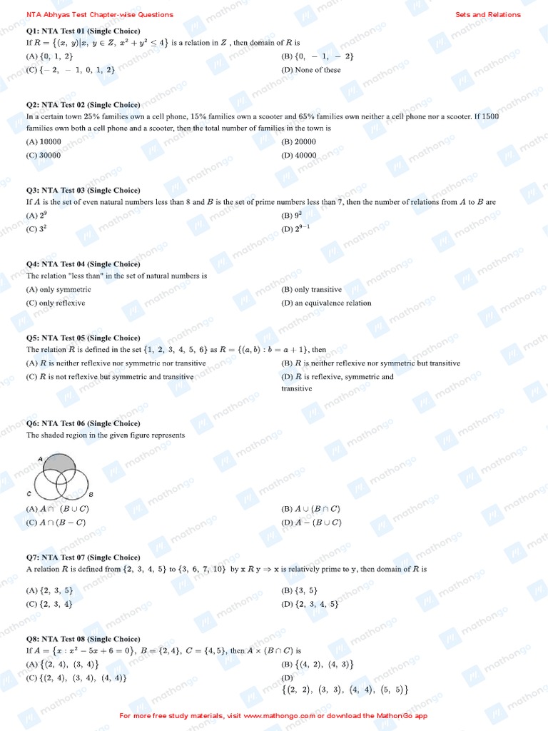NTA Abhyas Chapter-wise Questions: Sets | PDF