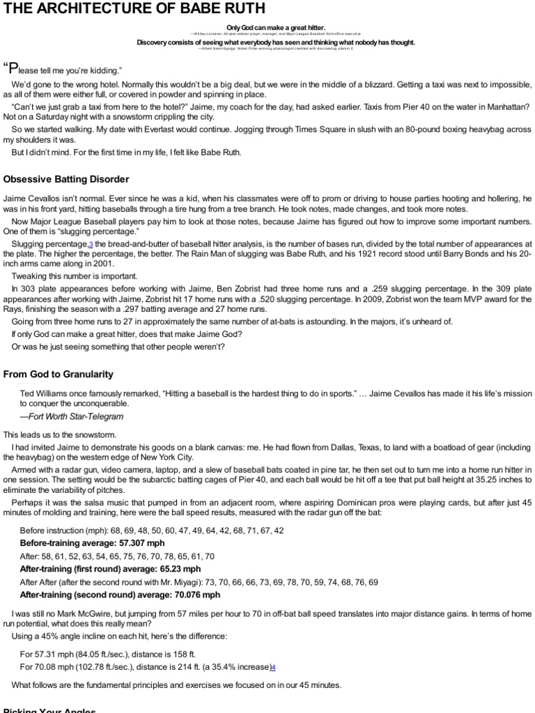 Babe Ruth's Hitting Secrets Unveiled | PDF | Pitcher | Home Run