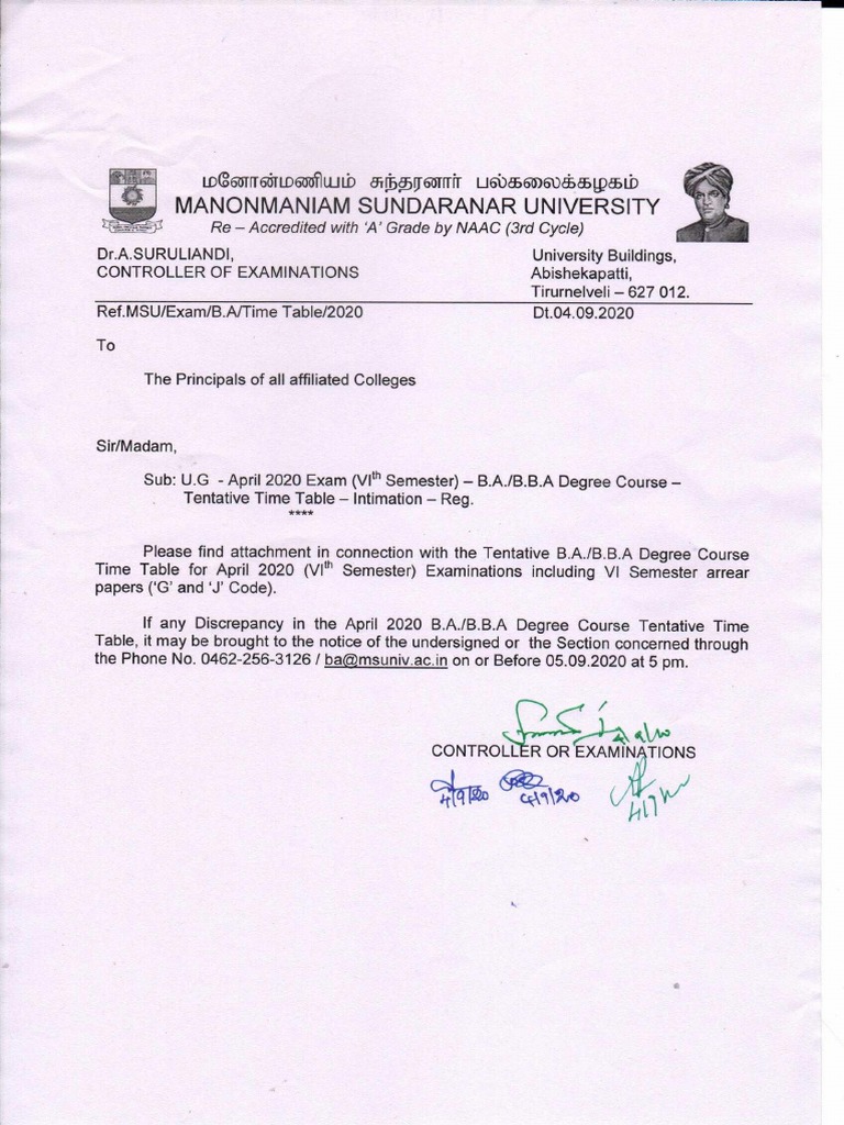 B.A Time Table April 2020 PDF PDF