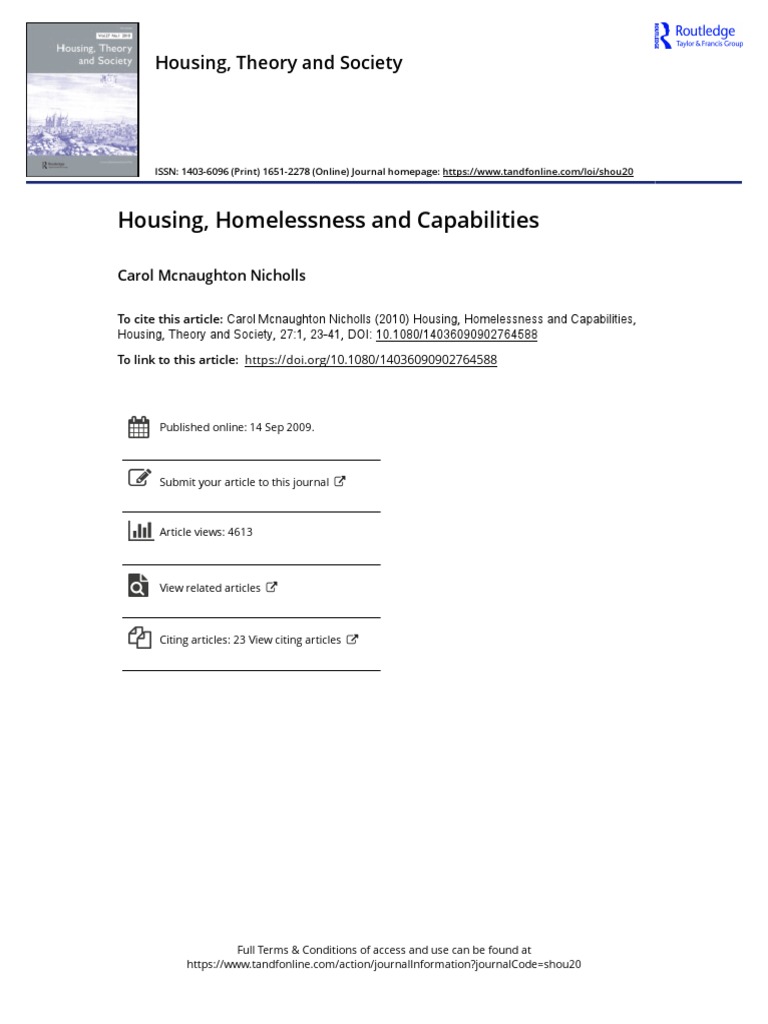 Housing Homelessness and Capabilities | PDF | Essentialism | Homelessness