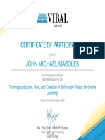 Certificate of Participation: John Michael Maboles