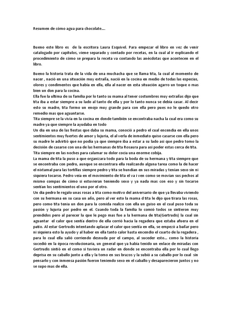 Como Agua Para Chocolate Resume Par Chapitre
