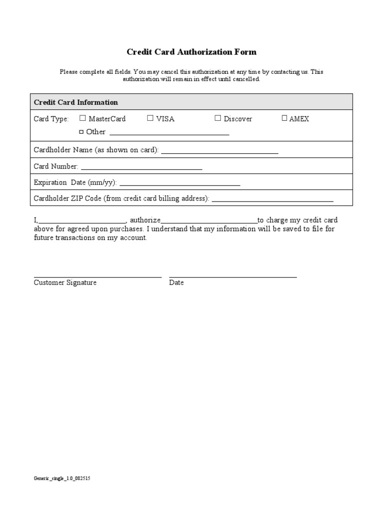 Card On File Authorization Form | PDF, image size:768x1024