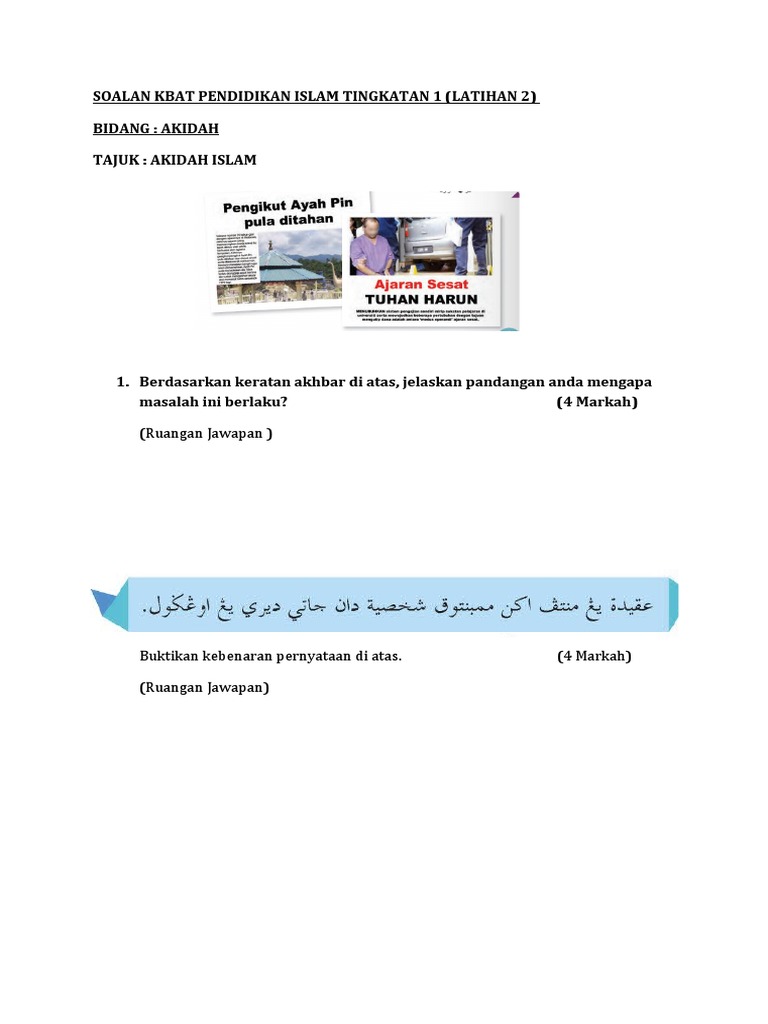 Soalan Kbat Pendidikan Islam Tingkatan 1 Pdf