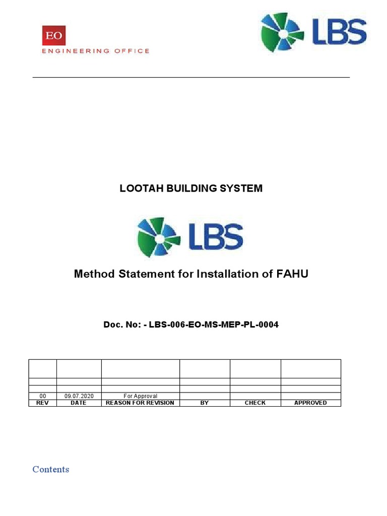 Method Statement For Installation FAHU | PDF