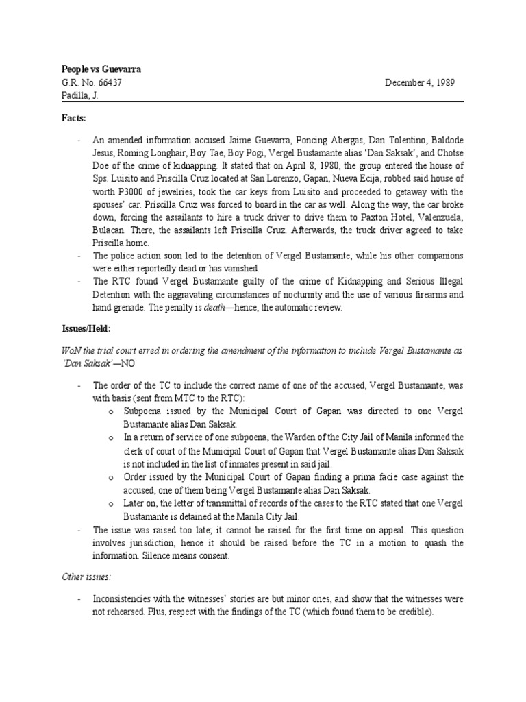 People Vs Guevarra PDF Legal Procedure Government Information