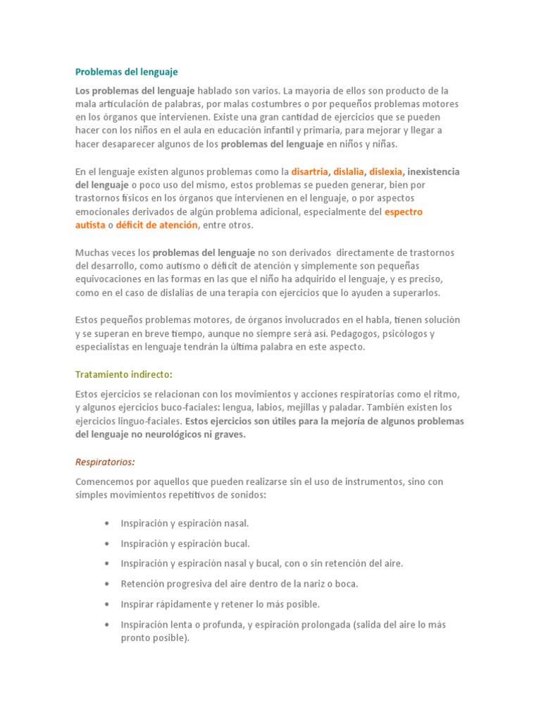 Ejercicios para mejorar el lenguaje infantil | PDF