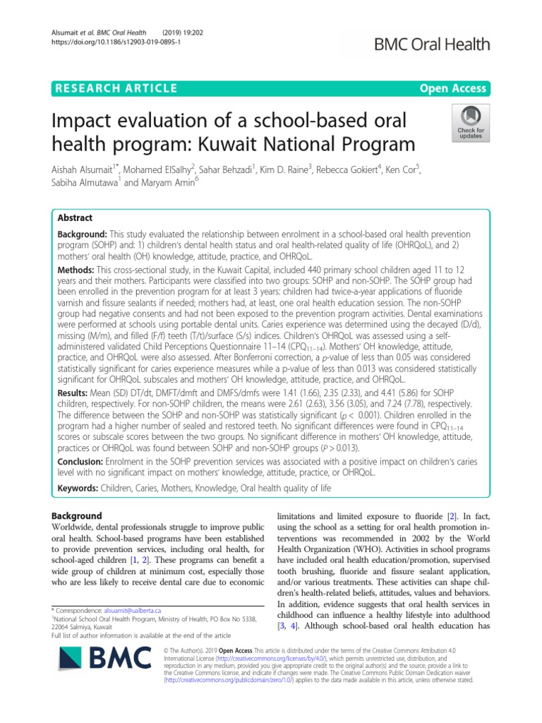 Impact Evaluation of A School-Based Oral Health Program Kuwait National ...