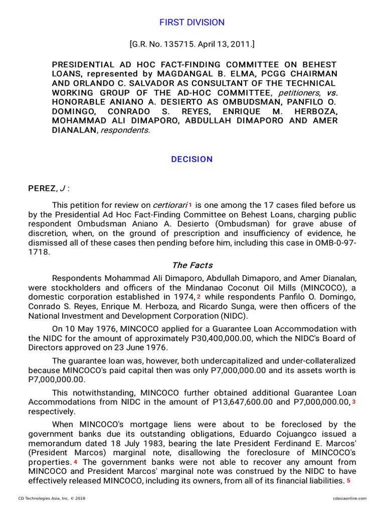 Presidential Ad Hoc Fact Finding Committee vs. Disierto (2011) PDF