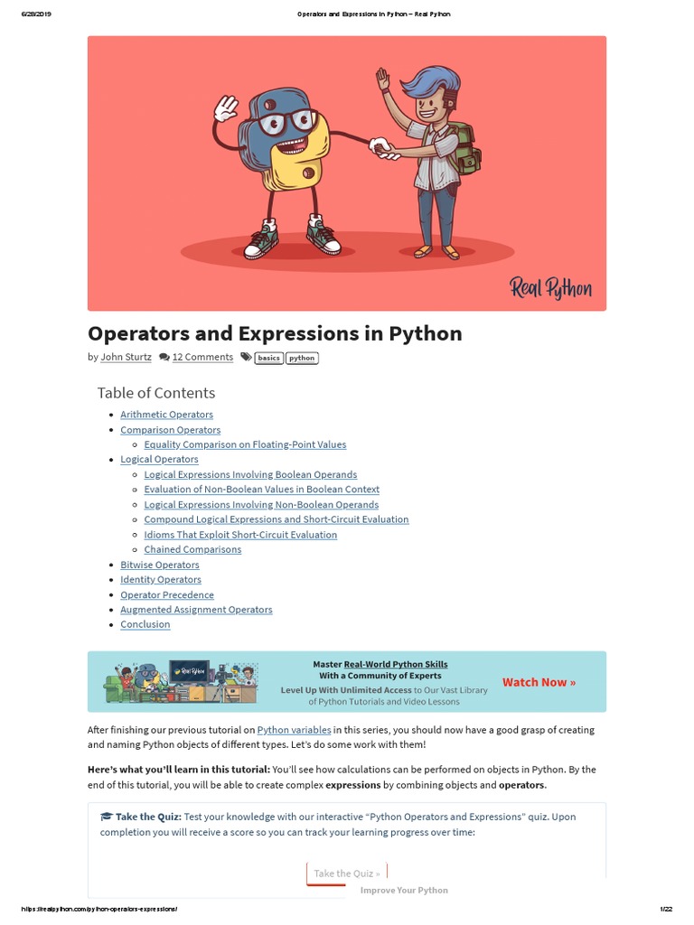 Operators and Expressions in Python Real Python | PDF | Boolean Data ...