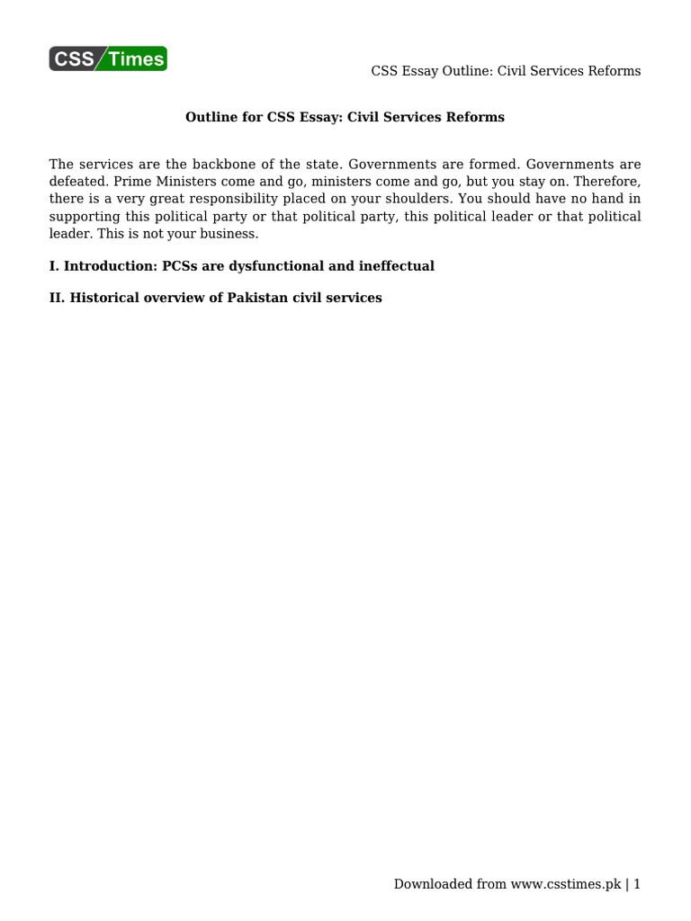 CSS Essay Outline - Civil Services Reforms PDF | PDF