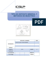 Tipo de Depósito Mineral y Métodos de Muestreo