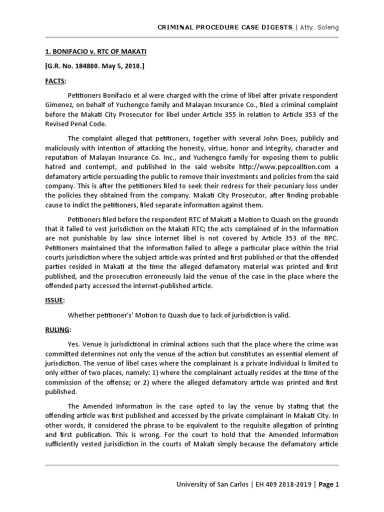 Case Digest Part 1 PDF Statute Of Limitations Defamation