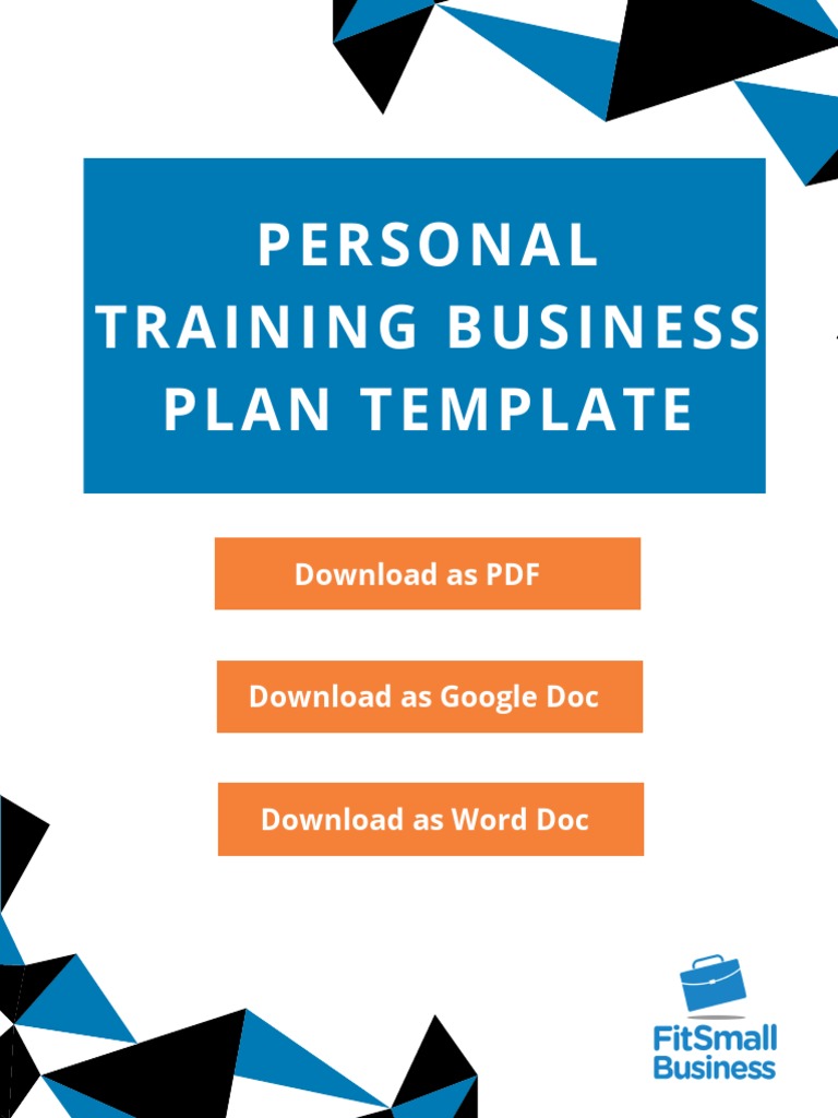 Personal Training Business Plan Template 1page PDF
