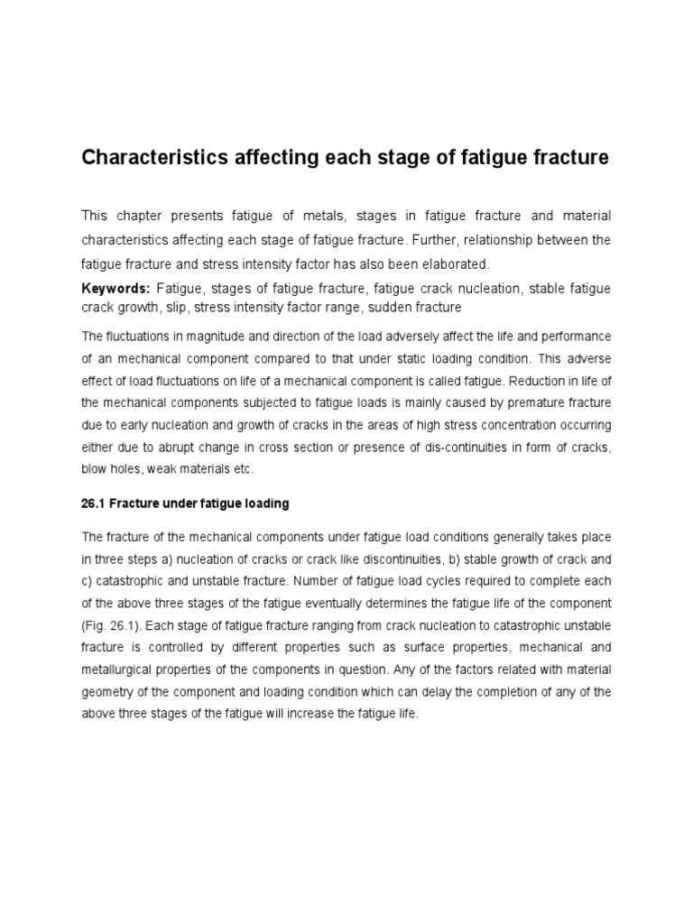 Characteristics Affecting Each Stage of Fatigue Fracture PDF