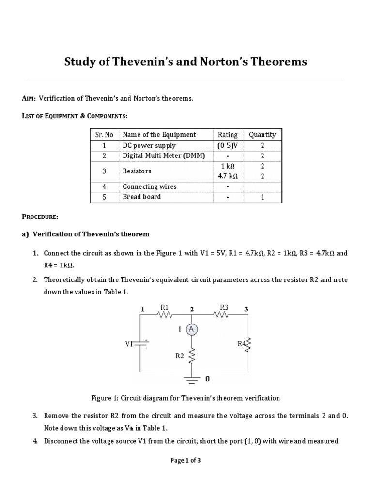 1 Study of Nortons and Thevenins Theorems | PDF | Electronic Circuits ...