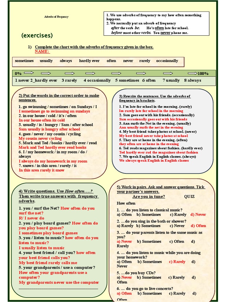 Adverbs of Frequency Exercises | PDF | Adverb | Language Mechanics